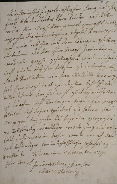 Carta de María Teresa al rey Federico II pidiendo su apoyo para la elección imperial de su esposo Francisco I, 11 de noviembre de 1740 de Maria Theresa of Austria